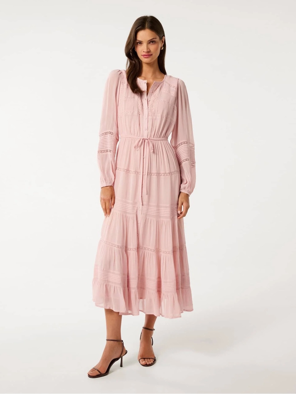 Ever New Blush Pink Long Sleeve Tiered Midi Dress